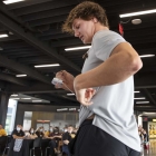 Kelby Telander demonstating at UISPEAKS camp kinnick tour 2022, photo by jtobin