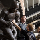 Kinnick statue at UISPEAKS camp kinnick tour 2022, photo by jtobin